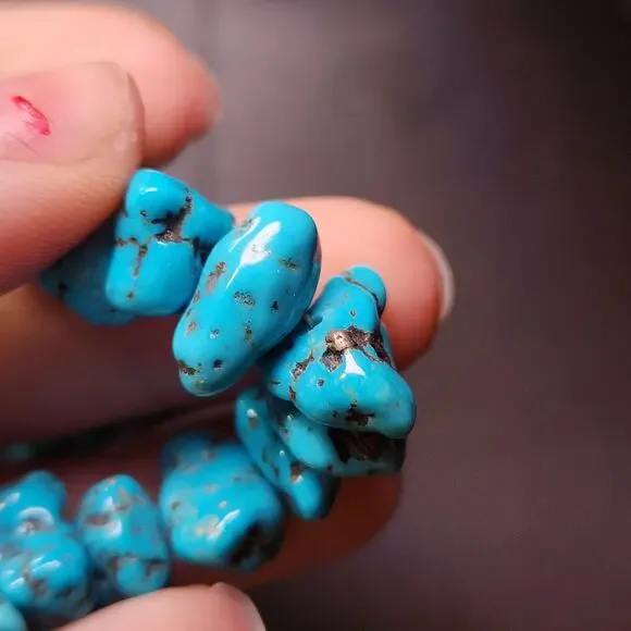 Vintage Morenci Turquoise Necklace Navajo Sterling Silver Beaded Pyrite Matrix - Picture 9 of 12